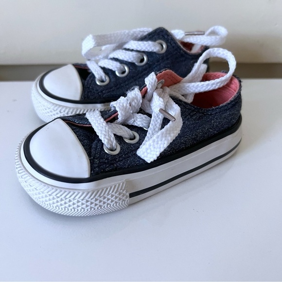 Converse Chuck Taylor All Star Low Top Blue Glitter Shoes Baby Infant Girl SZ 3 - Picture 1 of 5